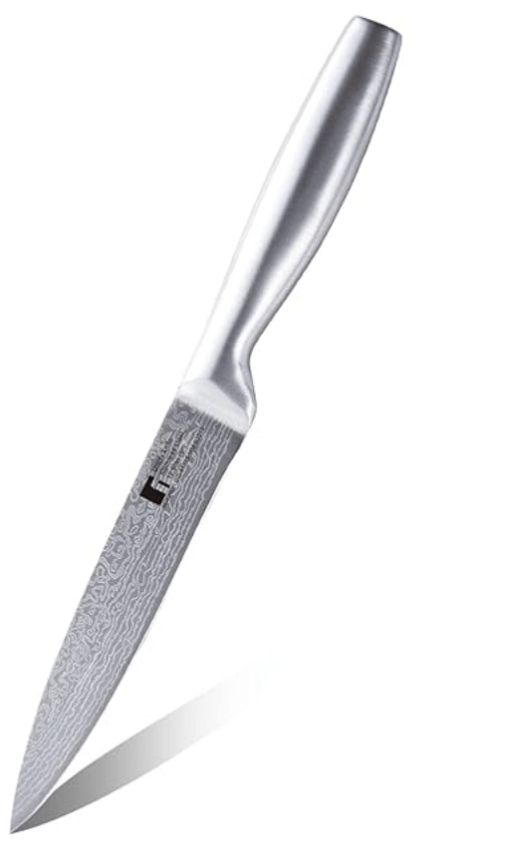 Bergner Argent Stainless Steel 12.5cm (5") Utility Knife with Stainless Steel Hollow Handle, Damascus Design, Knife for Kitchen Ideal for Cutting, Chopping, Slicing etc, Easy to Clean